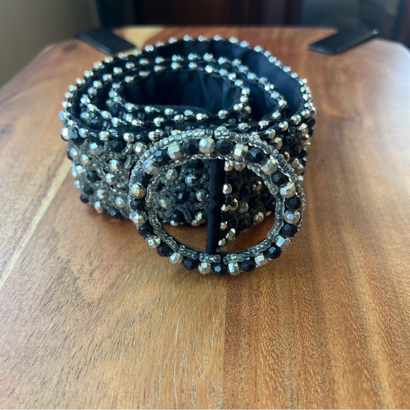 Vintage Beaded Glass Bead Belt Black Silver Statement Boho Y2K Artisan Festival main image 6